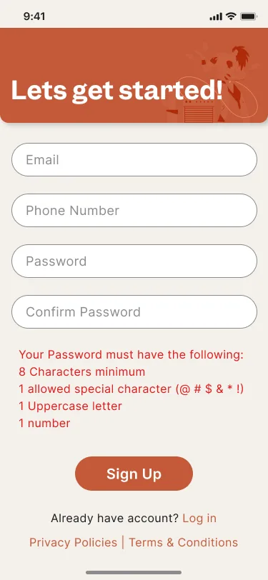 Sign-up screen